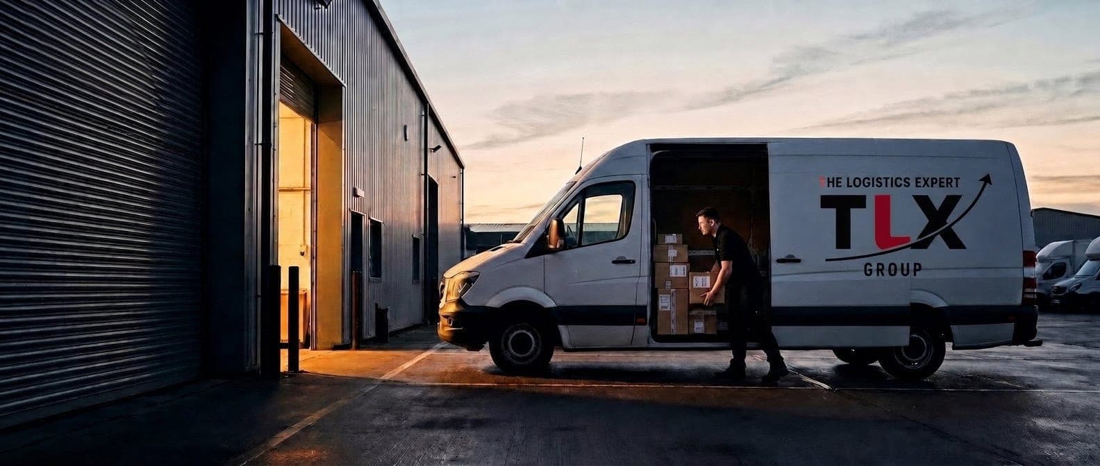 TLX Group driver loading parcels into a van at dawn